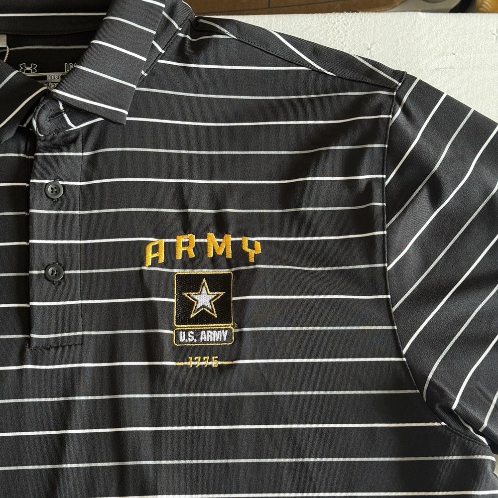 Under Armour US Army Polo Mens Large Striped Performance Athleisure Loose UPF 50 - Picture 4 of 16